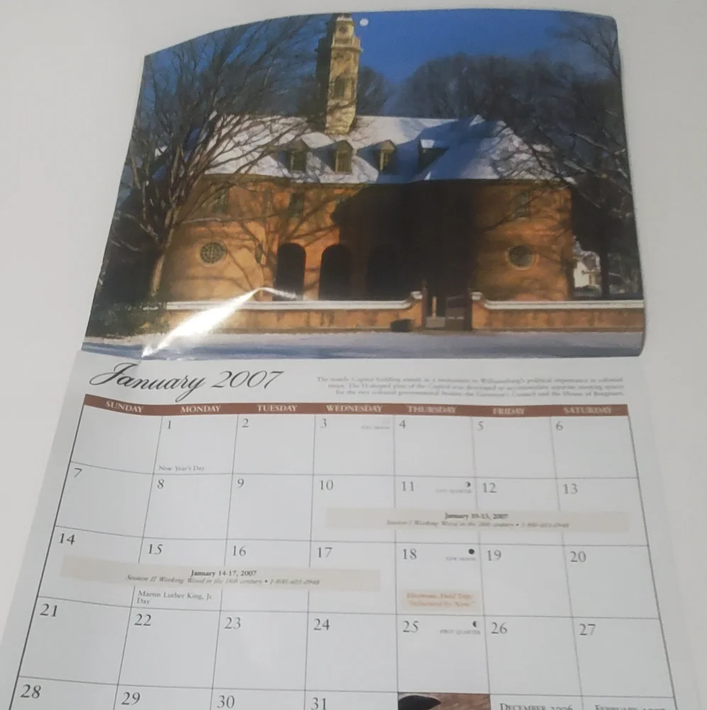 5/$15 Colonial Williamsburg 2007 Calendar Paper Crafting